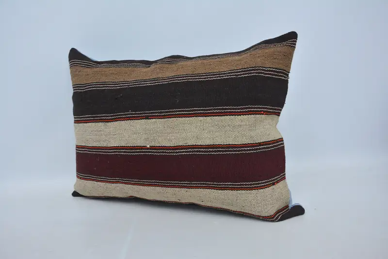 Brown & Beige Embroidered Geometric Pillow, 20x28 Inches, Handmade Throw Pillow - 4