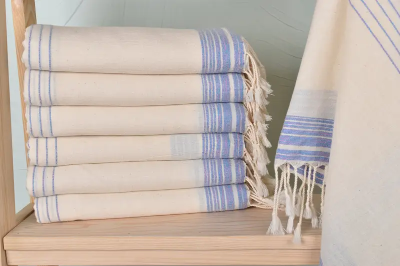 Personalized Blue-Pink Striped Towel, Organic Cotton/Linen, 36x67 Inches