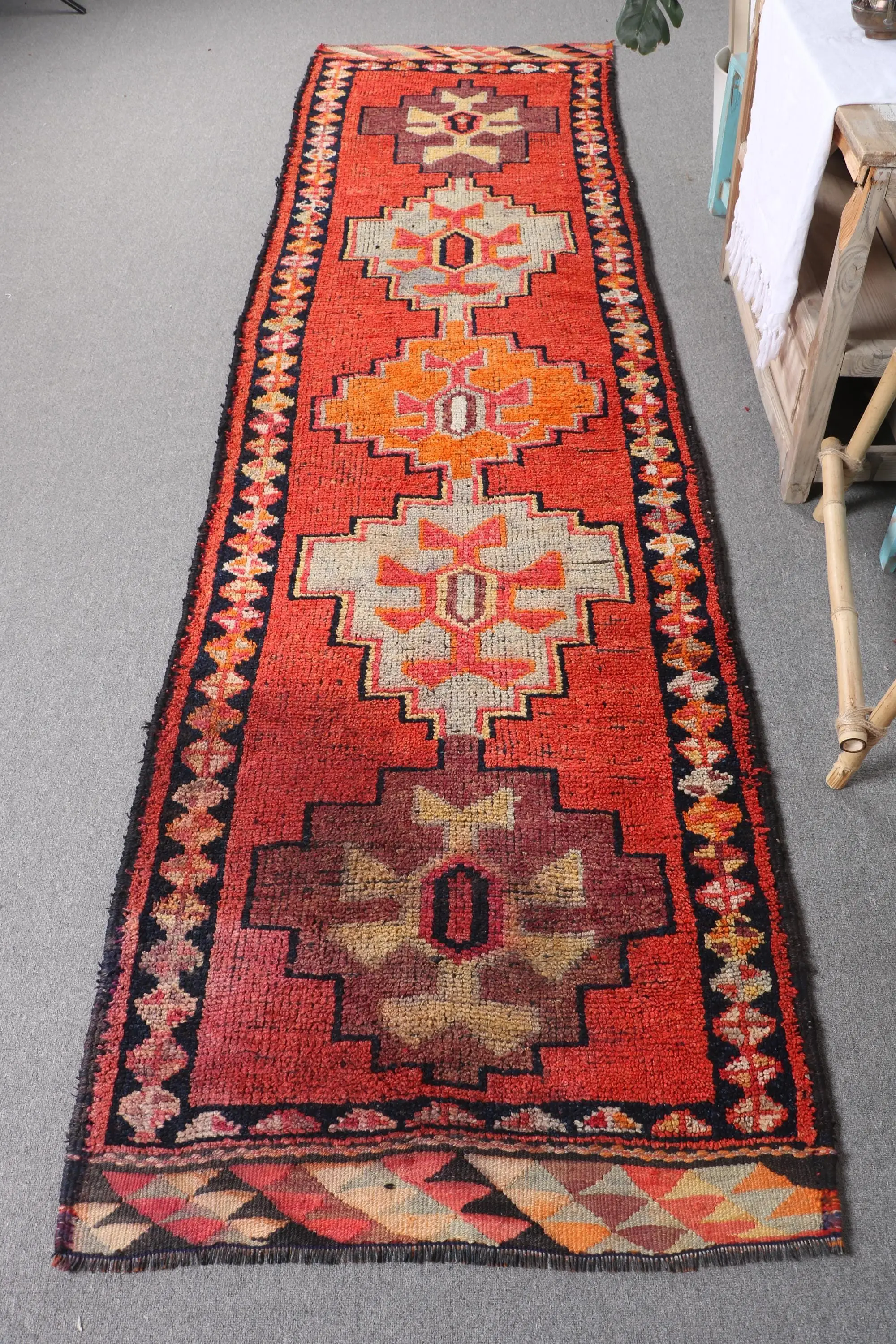 Turkish Vintage Rug, 3x10.8 ft Herki Rug, Red Runner Oriental Rug - 1