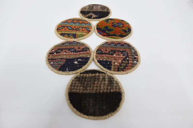 Blue and Orange Kilim Coaster Set, Durable Table Coasters