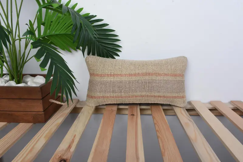 Kilim Cushion Sham, Boho Throw Pillow Case, 8x16 Beige Pillow, Cushion Cover, Interior Designer Pillow, Boho Chic Pillow Sham, Kilim Pillow - 1