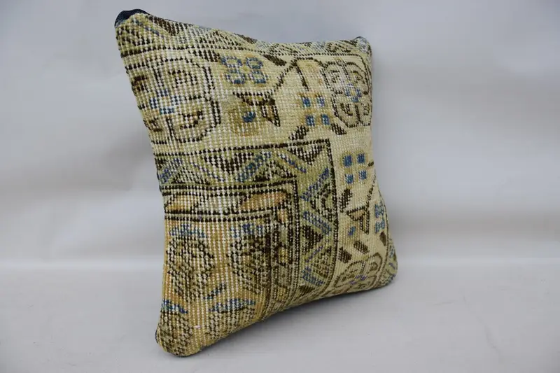 Antique Pillows, Cushion Case, Crochet Pattern Pillow Case, Interior Designer Pillow, 14x14 Beige Cushion Case, Kilim Pillow Cover - 2