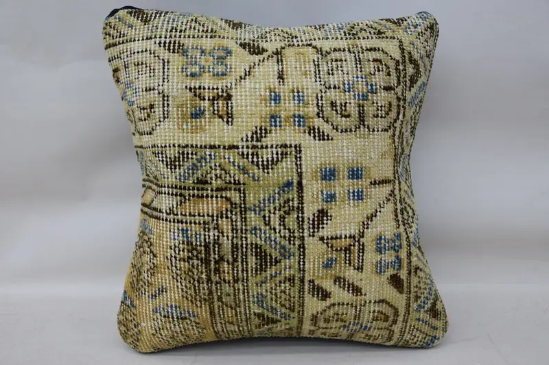 Antique Pillows, Cushion Case, Crochet Pattern Pillow Case, Interior Designer Pillow, 14x14 Beige Cushion Case, Kilim Pillow Cover - 1