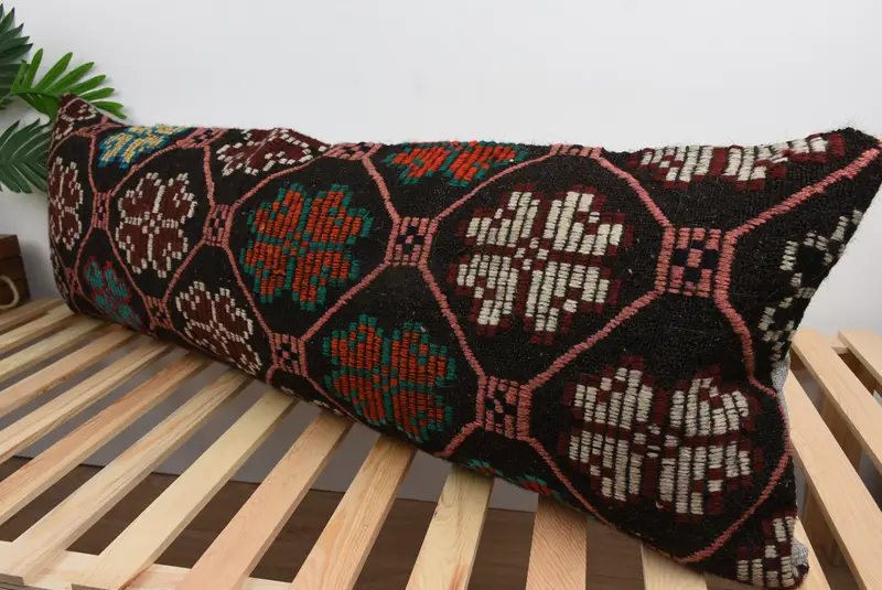 Retro Cushion, Handmade Kilim Cushion, Vintage Pillow, Sustainable Pillow Case, 16x48 Brown Cushion Case, Pillow Sham, Boho Pillow Sham Cover - 5