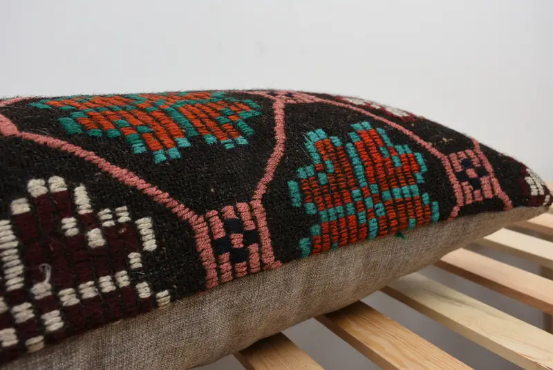 Retro Cushion, Handmade Kilim Cushion, Vintage Pillow, Sustainable Pillow Case, 16x48 Brown Cushion Case, Pillow Sham, Boho Pillow Sham Cover - 7