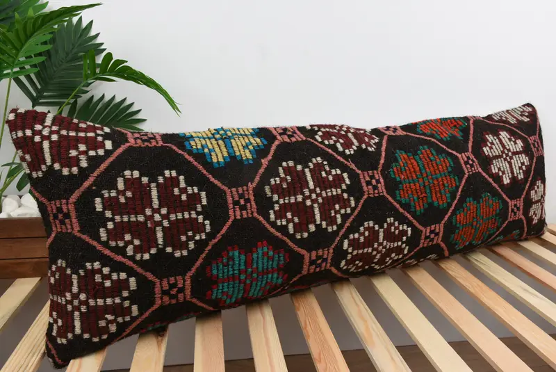 Retro Cushion, Handmade Kilim Cushion, Vintage Pillow, Sustainable Pillow Case, 16x48 Brown Cushion Case, Pillow Sham, Boho Pillow Sham Cover - 4