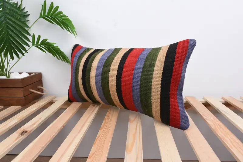 Turkish Kilim Pillow, Pillow for Sofa, Outdoor Bolster Pillow Cover, 12x24 Blue Pillow Case, Cushion Case, Meditation Pillow Cover, Turkish Pillow - 5