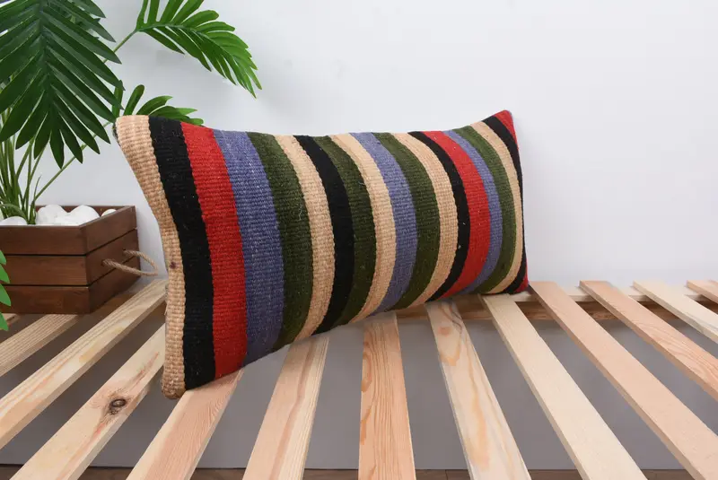 Turkish Kilim Pillow, Pillow for Sofa, Outdoor Bolster Pillow Cover, 12x24 Blue Pillow Case, Cushion Case, Meditation Pillow Cover, Turkish Pillow - 4