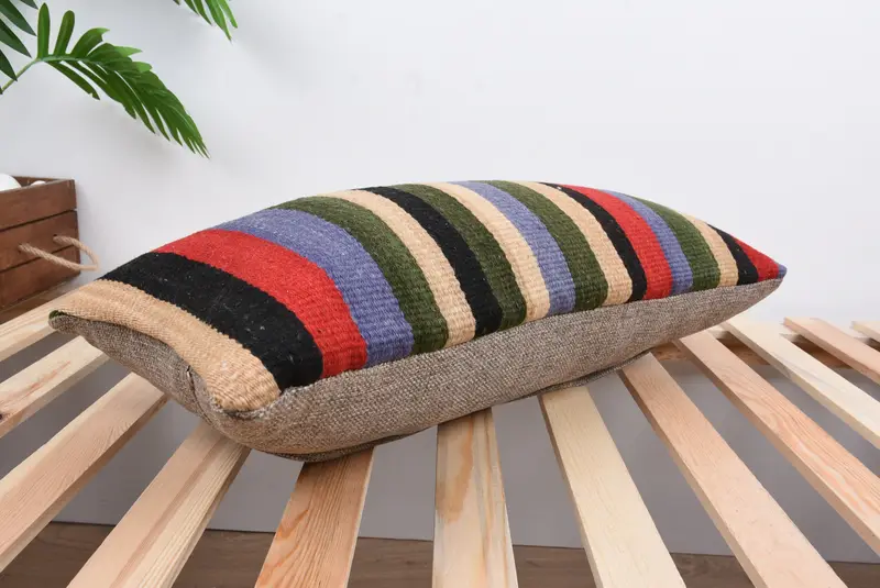 Turkish Kilim Pillow, Pillow for Sofa, Outdoor Bolster Pillow Cover, 12x24 Blue Pillow Case, Cushion Case, Meditation Pillow Cover, Turkish Pillow - 6