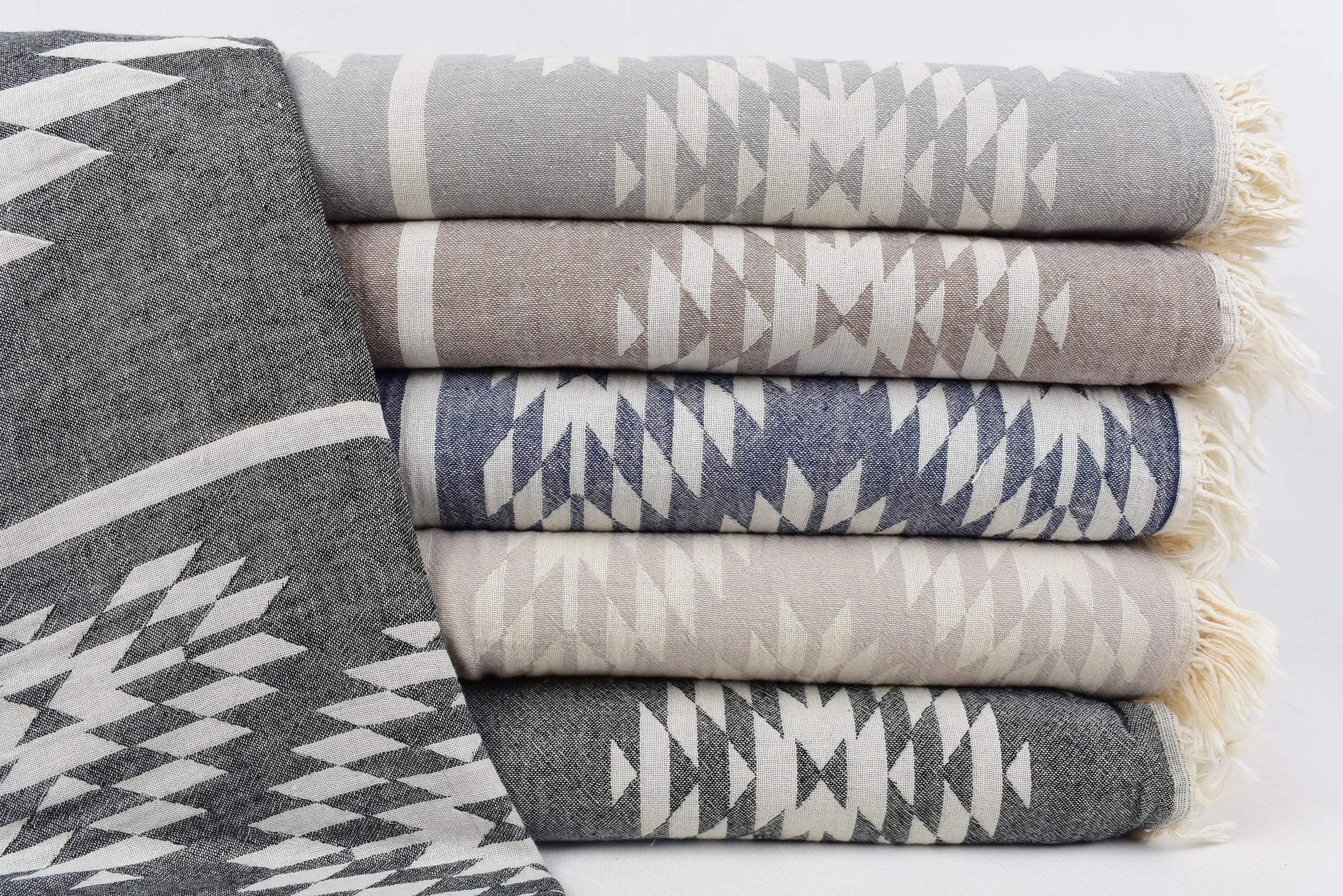 Embroidered Boho Beige Throw Blanket, Organic Cotton, 91x75 Inches - 1