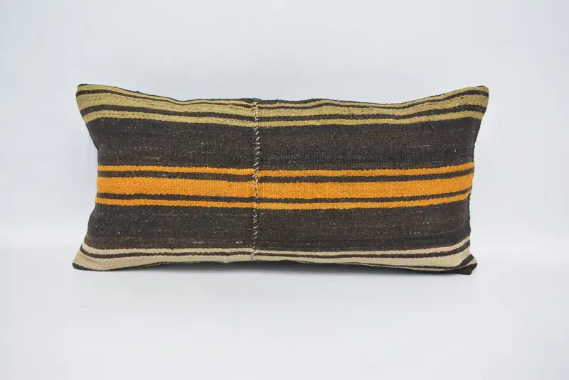 12x24 Brown Pillow Sham, Pillow for Couch, Pillow for Sofa, Vintage Kilim Throw Pillow, Authentic Pillow Sham, Knitted Cushion Case, Pillow Sham - 1