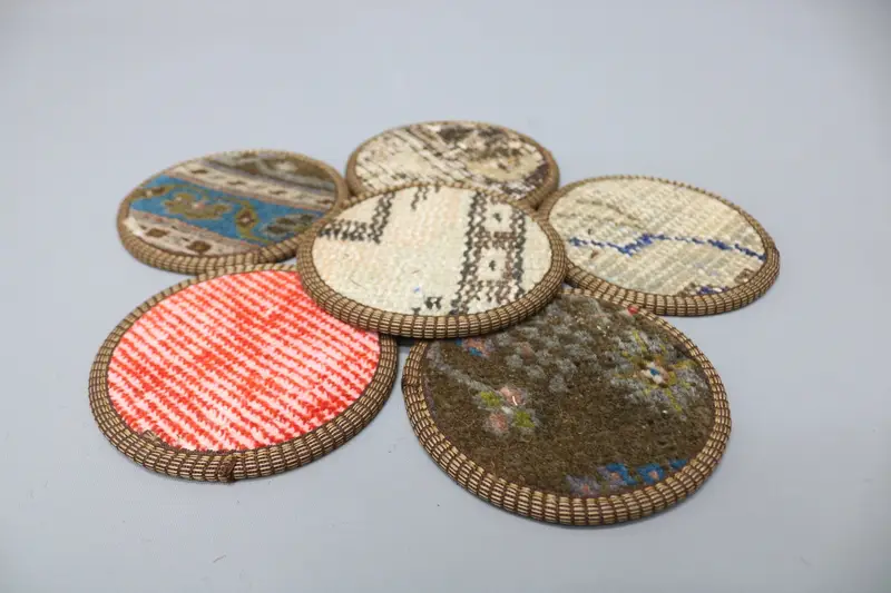 ボヘミアンラウンドコースター 赤と茶色のキリムコースター