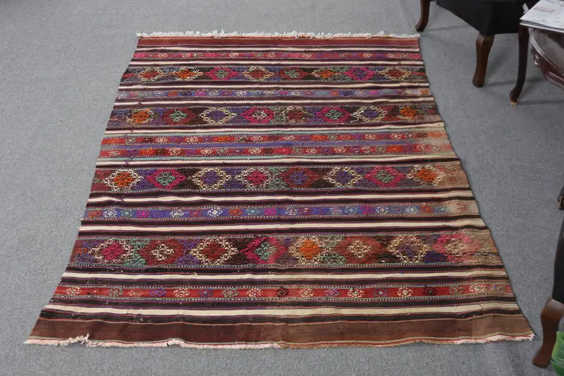 4.6x7.5 ft Rug, Turkish Vintage Rug, Red Wool Rug - 1