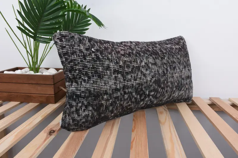 Authentic Cushion Cover, Kilim Pillow, 12x24 Black Pillow Sham, Turkish Pillow, Pillow Case, Personalized Gift Pillow Pillow, Pillow for Sofa - 4