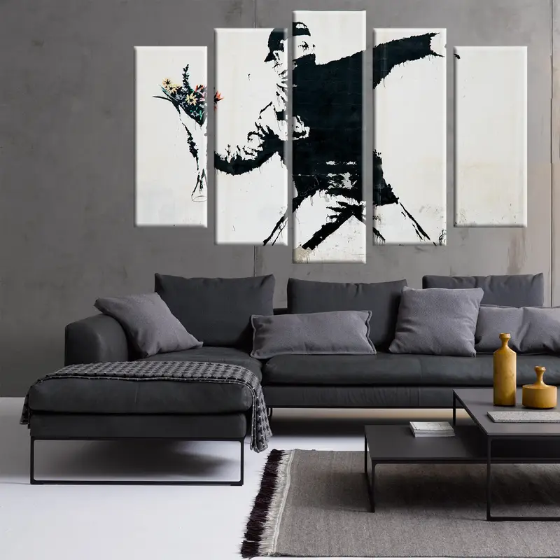 Banksy Art, Throwing Flowers Street Art, Banksy Décor, Banksy Print, Street Art Decor, Graffiti Art, Banksy Flower Bomber, Anarchy Graffiti - 6