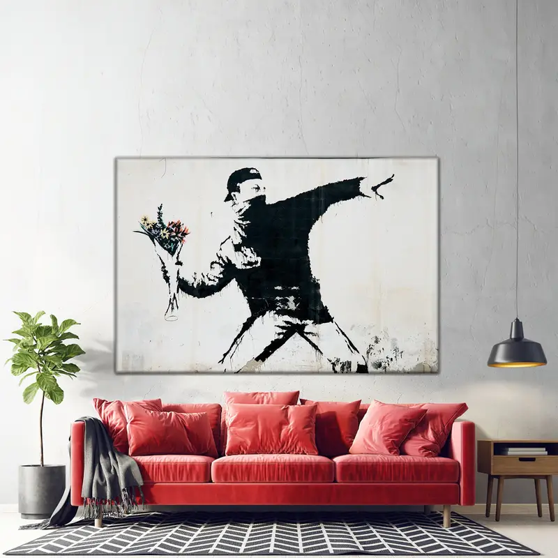 Banksy Art, Throwing Flowers Street Art, Banksy Décor, Banksy Print, Street Art Decor, Graffiti Art, Banksy Flower Bomber, Anarchy Graffiti - 2