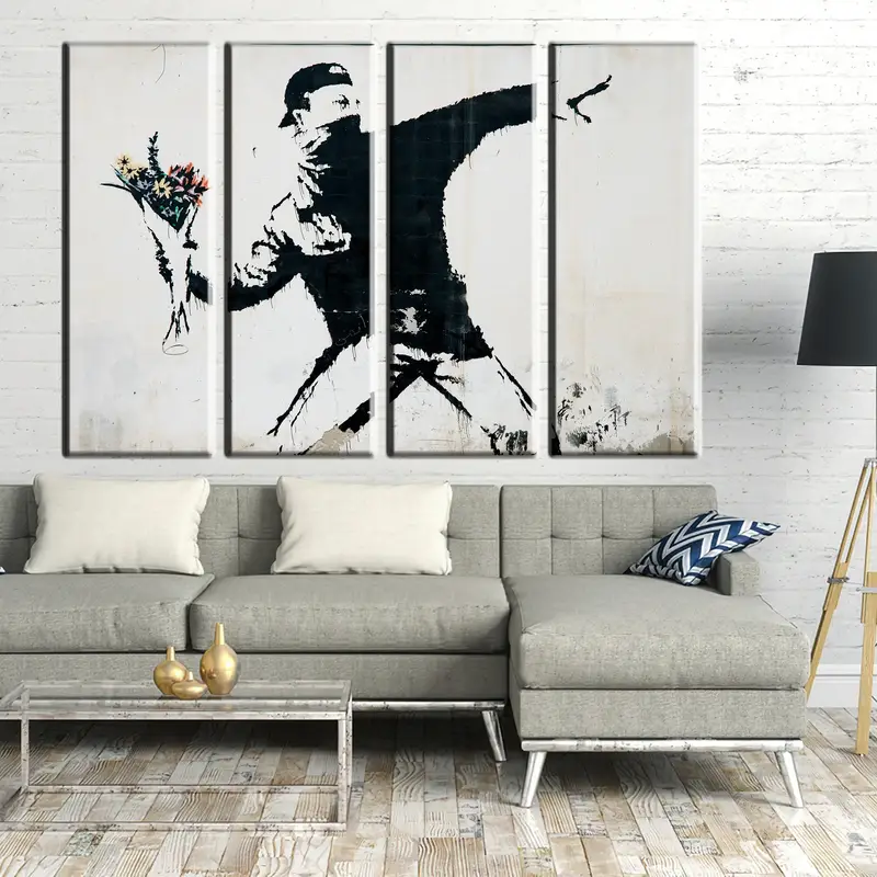 Banksy Art, Throwing Flowers Street Art, Banksy Décor, Banksy Print, Street Art Decor, Graffiti Art, Banksy Flower Bomber, Anarchy Graffiti - 4