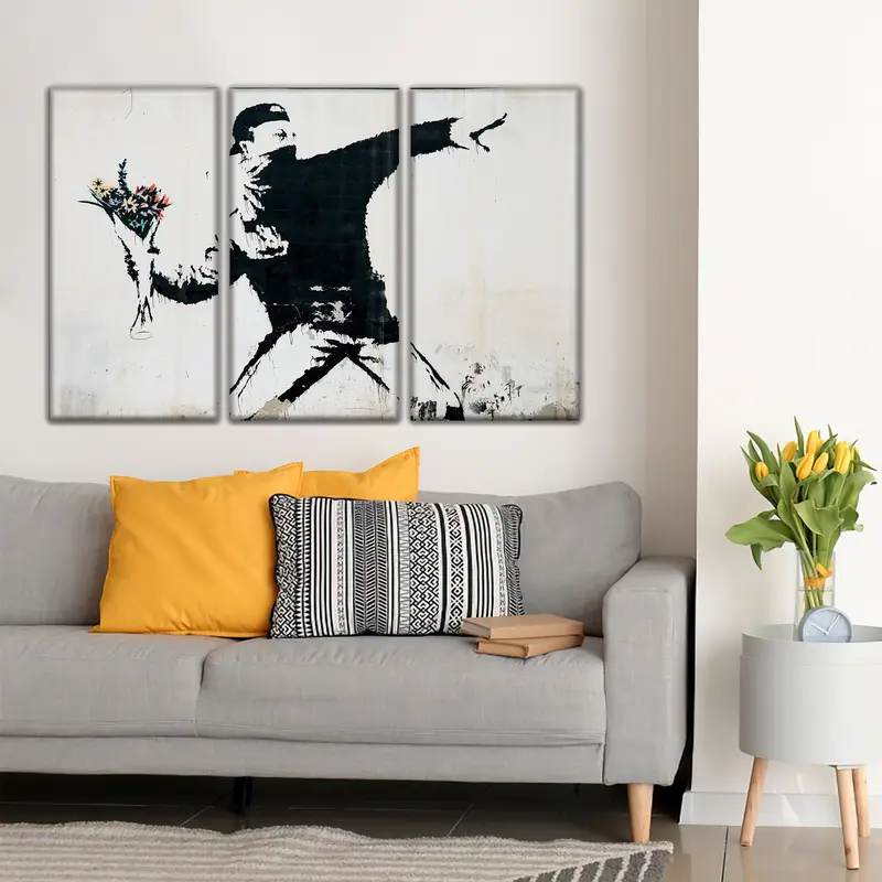 Banksy Art, Throwing Flowers Street Art, Banksy Décor, Banksy Print, Street Art Decor, Graffiti Art, Banksy Flower Bomber, Anarchy Graffiti - 3