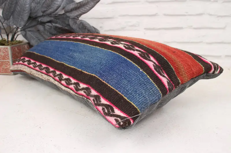Antique Pillows, 12x24 Brown Cushion Case, Vintage Kilim Throw Pillow, Garden Pillow Sham, Cushion Case, Vintage Kilim Pillow - 6