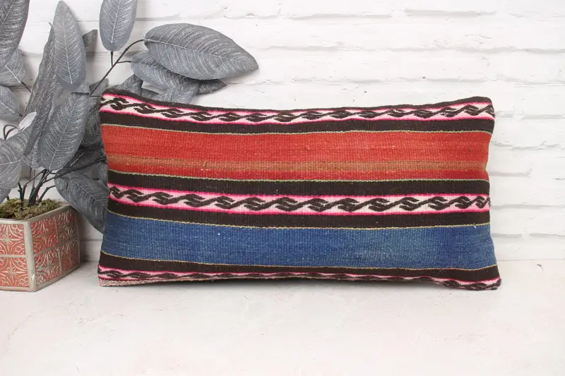Antique Pillows, 12x24 Brown Cushion Case, Vintage Kilim Throw Pillow, Garden Pillow Sham, Cushion Case, Vintage Kilim Pillow - 1