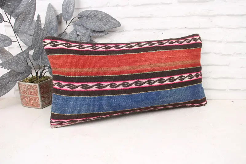 Antique Pillows, 12x24 Brown Cushion Case, Vintage Kilim Throw Pillow, Garden Pillow Sham, Cushion Case, Vintage Kilim Pillow - 3