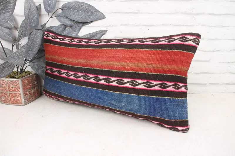 Antique Pillows, 12x24 Brown Cushion Case, Vintage Kilim Throw Pillow, Garden Pillow Sham, Cushion Case, Vintage Kilim Pillow - 4