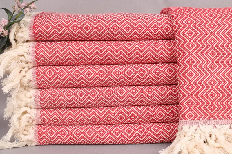 Personalized Turkish Beach Towel Red Diamond, Embroidered, 38x71 Inches