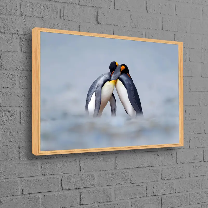 Elegant Penguin Snow Canvas: Winter Love Art Print