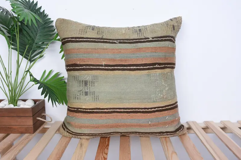 Pillow for Couch, Antique Pillows, Shabby Chic Cushion Cover, Pillow Cover, Boho Pillow, Handwoven Pillow Sham, 24x24 Beige Pillow Case - 1