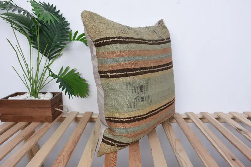 Pillow for Couch, Antique Pillows, Shabby Chic Cushion Cover, Pillow Cover, Boho Pillow, Handwoven Pillow Sham, 24x24 Beige Pillow Case - 4