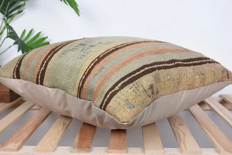 Pillow for Couch, Antique Pillows, Shabby Chic Cushion Cover, Pillow Cover, Boho Pillow, Handwoven Pillow Sham, 24x24 Beige Pillow Case - 6