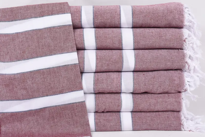 Turkish Bath Towel Organic Cotton Burgundy Stripes, 70x40 Inches