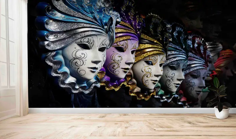 エレガントなヴェネツィアカーニバルきらめくプリント壁紙、室内装飾用