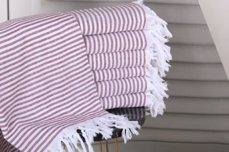 Personalized Bridesmaid Beach Towel Burgundy Striped, 36x67 Inches