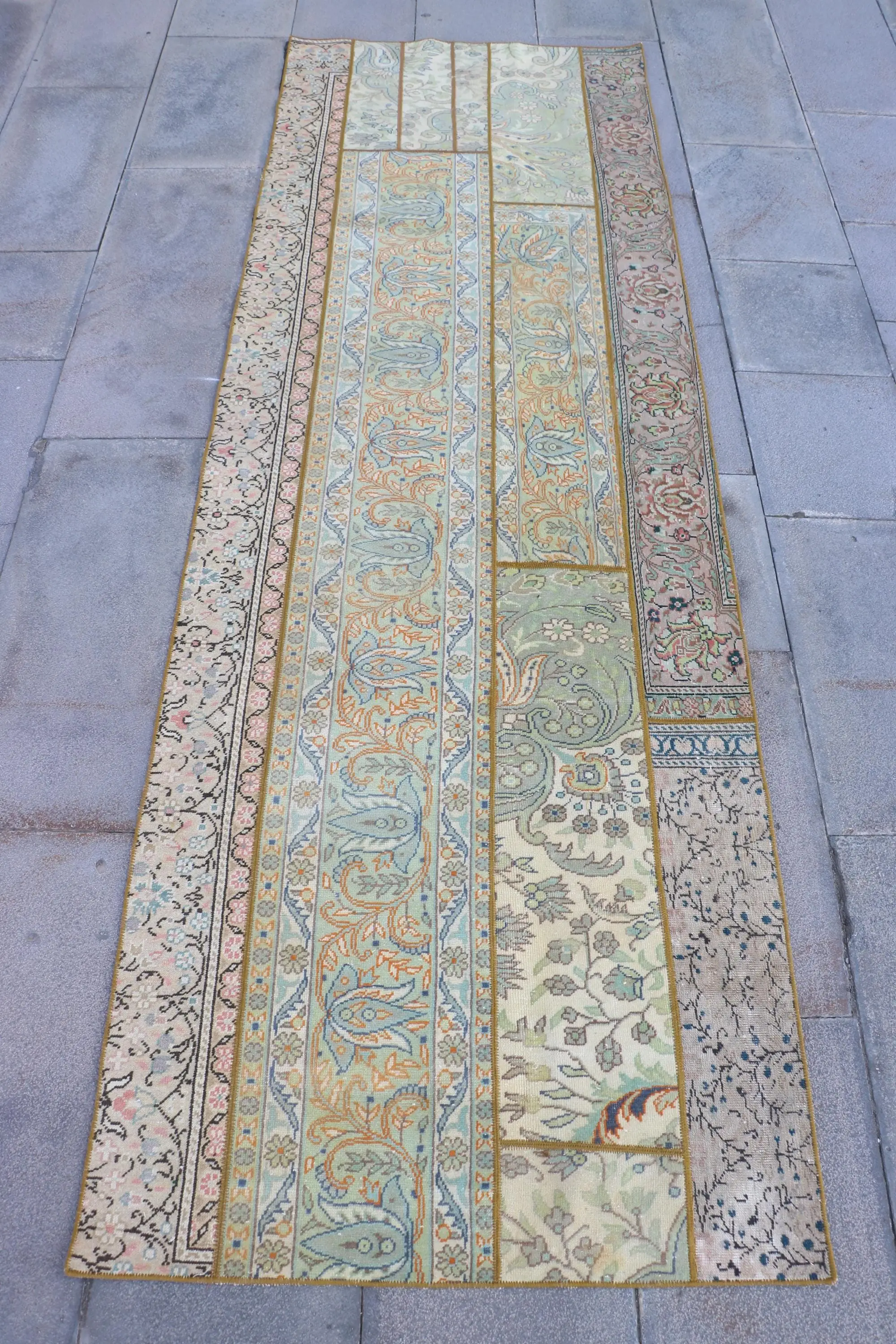 2.8x8.5 ft Rug, Turkish Vintage Rug, Blue Southwestern Wool Rug - 1