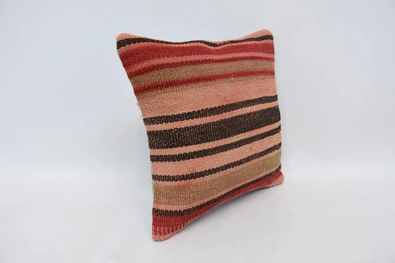 Throw Kilim Pillow, 14x14 Red Pillow Sham, Vintage Kilim Pillow, Retro Throw Cushion Cover, Boho Pillow Sham Cover, Pillow Sham - 3