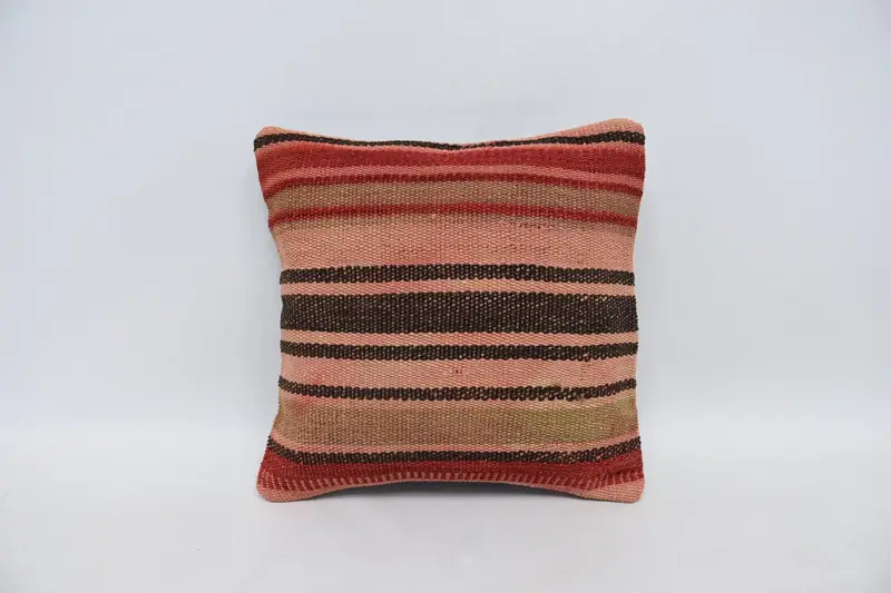 Throw Kilim Pillow, 14x14 Red Pillow Sham, Vintage Kilim Pillow, Retro Throw Cushion Cover, Boho Pillow Sham Cover, Pillow Sham - 1