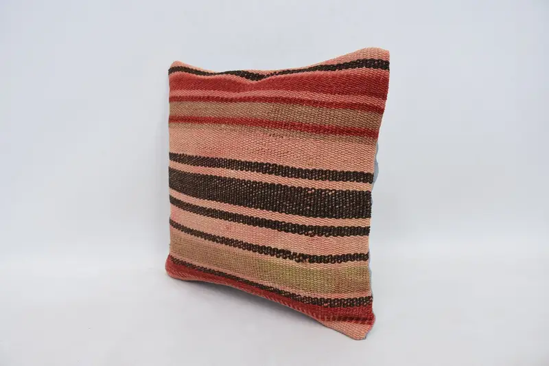Throw Kilim Pillow, 14x14 Red Pillow Sham, Vintage Kilim Pillow, Retro Throw Cushion Cover, Boho Pillow Sham Cover, Pillow Sham - 4