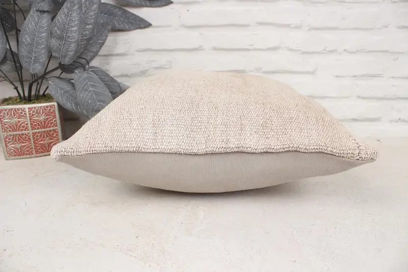Kilim Pillow, Handmade Rug Seat Cushion Case, Pillow, Boho Pillow Sham Cover, Gift Pillow, 16x16 Beige Cushion, Knitted Pillow Sham - 5