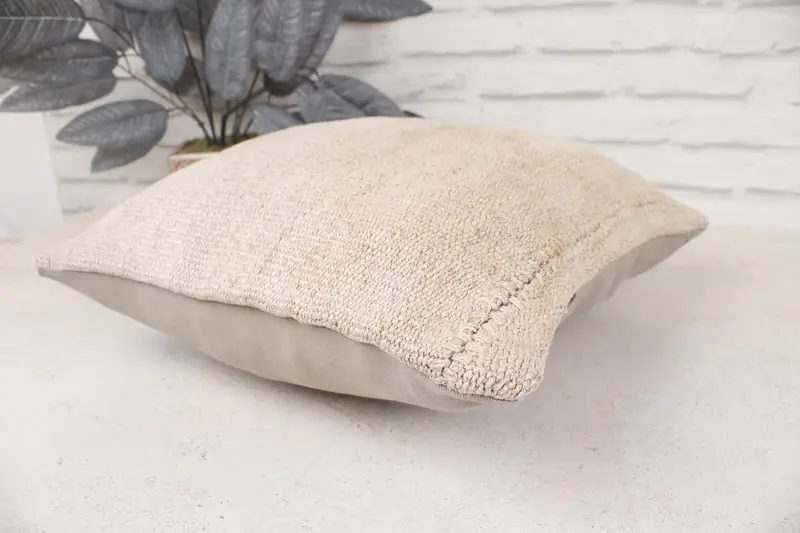 Kilim Pillow, Handmade Rug Seat Cushion Case, Pillow, Boho Pillow Sham Cover, Gift Pillow, 16x16 Beige Cushion, Knitted Pillow Sham - 6