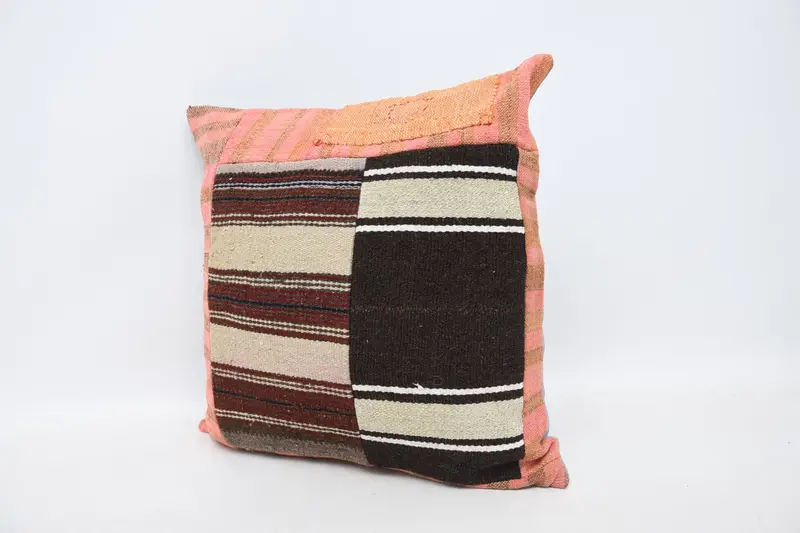 Turkish Pillow, Boho Chic Pillow Sham, Antique Pillows, Farmhouse Cushion Case, Cushion, 20x20 Brown Pillow Cover, Gift Pillow, Cotton Cushion - 4