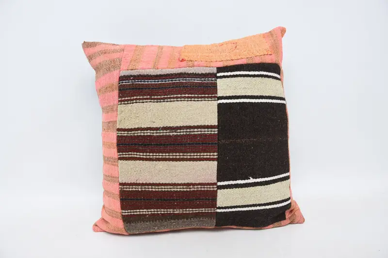 Turkish Pillow, Boho Chic Pillow Sham, Antique Pillows, Farmhouse Cushion Case, Cushion, 20x20 Brown Pillow Cover, Gift Pillow, Cotton Cushion - 1