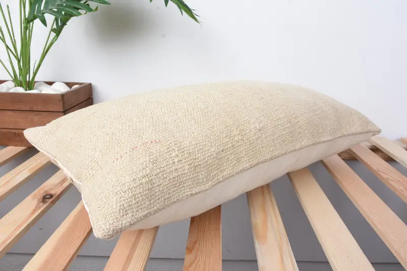 Ethnic Cushion Cover, Throw Kilim Pillow, Vintage Kilim Throw Pillow, Handmade Cushion, Pillow, 12x24 Beige Pillow Case, Turkish Pillow - 6