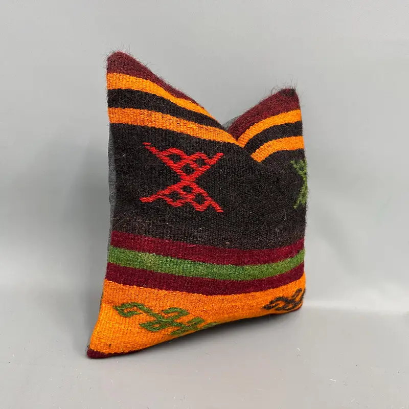Bolster Cushion Case, 18x18 Orange Pillow, Kilim Pillow, Pillow for Sofa, Vintage Pillow, Cushion Cover, One Of A Kind Cushion Case - 2