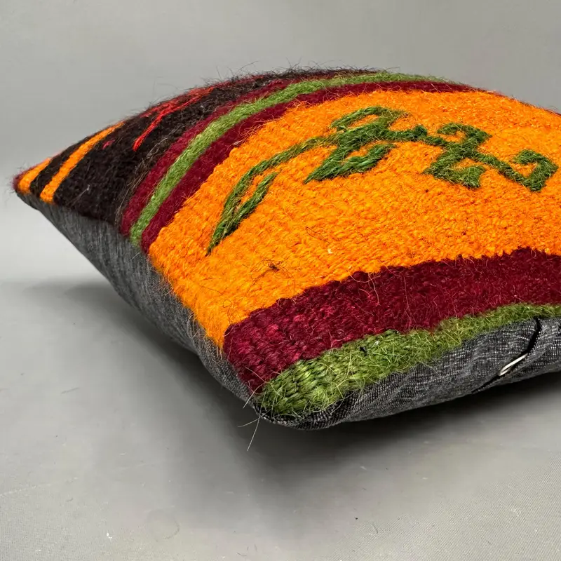 Bolster Cushion Case, 18x18 Orange Pillow, Kilim Pillow, Pillow for Sofa, Vintage Pillow, Cushion Cover, One Of A Kind Cushion Case - 6