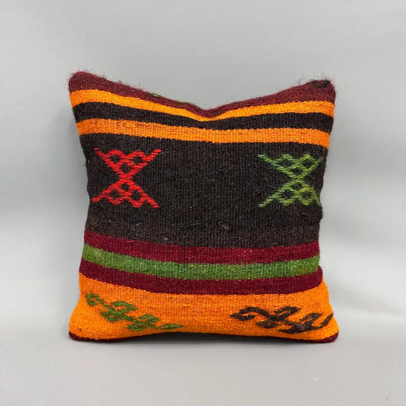 Bolster Cushion Case, 18x18 Orange Pillow, Kilim Pillow, Pillow for Sofa, Vintage Pillow, Cushion Cover, One Of A Kind Cushion Case - 4
