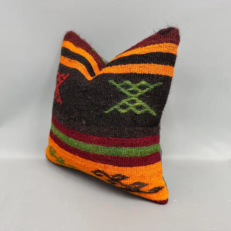 Bolster Cushion Case, 18x18 Orange Pillow, Kilim Pillow, Pillow for Sofa, Vintage Pillow, Cushion Cover, One Of A Kind Cushion Case - 3