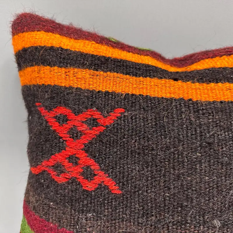 Bolster Cushion Case, 18x18 Orange Pillow, Kilim Pillow, Pillow for Sofa, Vintage Pillow, Cushion Cover, One Of A Kind Cushion Case - 5