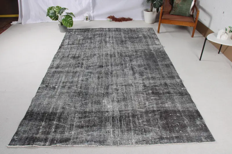 Alfombra turca vintage 5,6x9 pies (170x275 cm), alfombra gris Oushak - 1