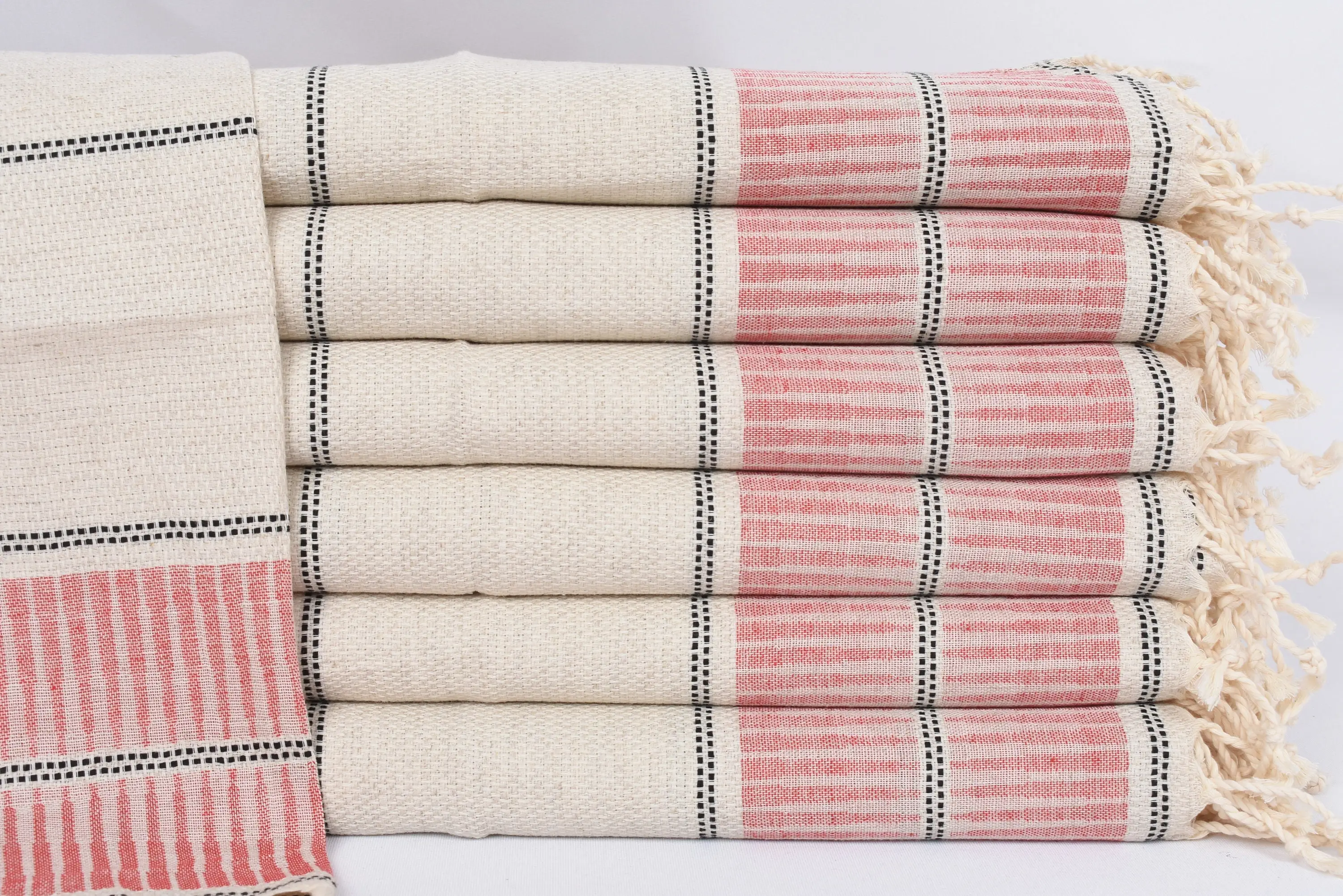 Bridal Shower Favor Turkish Tea Towel, Red Striped, Cotton, 40x20 Inches - 1